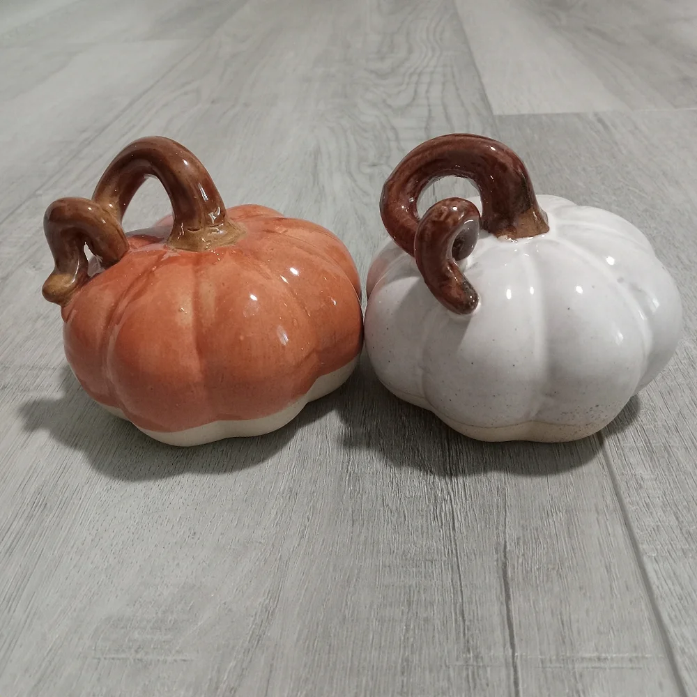 Ceramic Pumpkin Decor Set in Orange and White - Picture 2 of 2